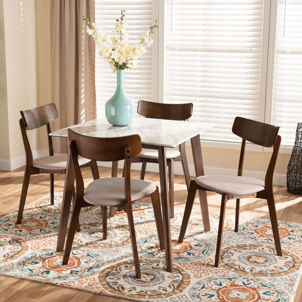 Baxton Studio - Reba Dining Set in Light Beige/Walnut Brown/Marble - Reba-Latte/Walnut-5PC Dining Set view 6