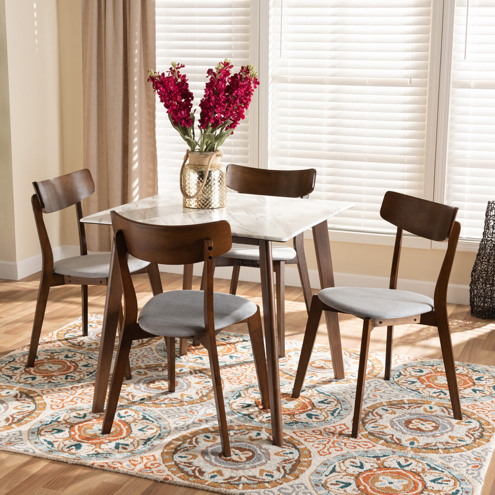 Baxton Studio - Reba Dining Set in Light Grey/Walnut Brown/Marble - Reba-Smoke/Walnut-5PC Dining Set view 6