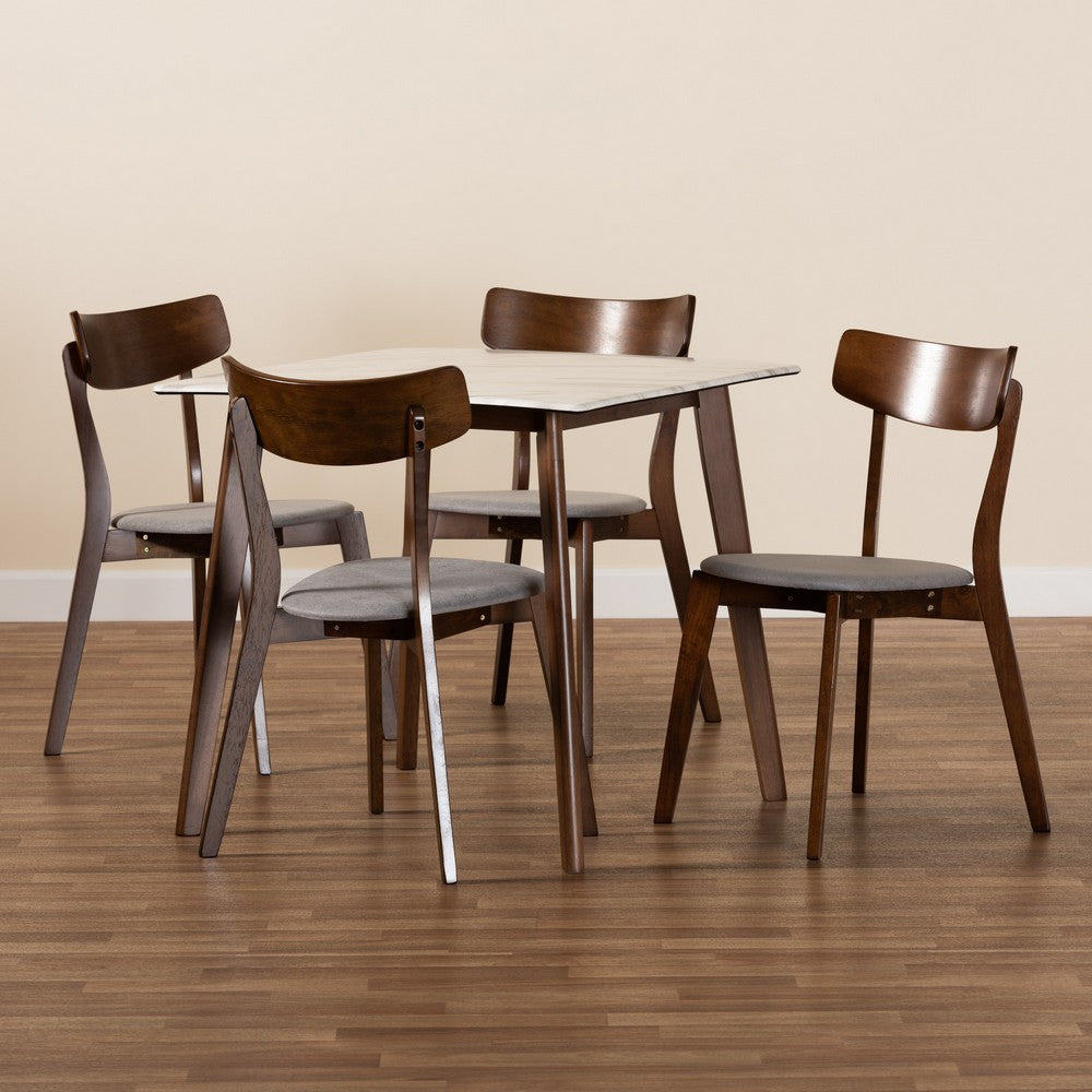 Baxton Studio - Reba Dining Set in Light Grey/Walnut Brown/Marble - Reba-Smoke/Walnut-5PC Dining Set view 7