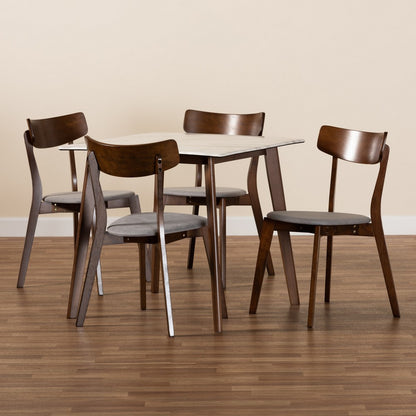 Baxton Studio - Reba Dining Set in Light Grey/Walnut Brown/Marble - Reba-Smoke/Walnut-5PC Dining Set view 7