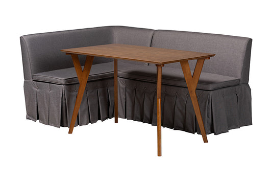 Baxton Studio - Reginald Dining Bench - Redmond-Grey/Walnut-3PC Dining Nook Set view 1