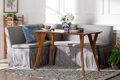 Baxton Studio - Reginald Dining Bench - Redmond-Grey/Walnut-3PC Dining Nook Set view 5
