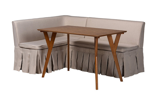 Baxton Studio - Reginald Dining Bench - Reginald-Light Beige/Walnut-3PC Dining Nook Set view 1