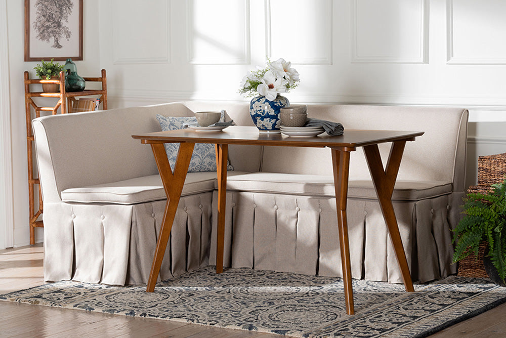 Baxton Studio - Reginald Dining Bench - Reginald-Light Beige/Walnut-3PC Dining Nook Set view 5