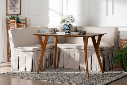 Baxton Studio - Reginald Dining Bench - Reginald-Light Beige/Walnut-3PC Dining Nook Set view 5