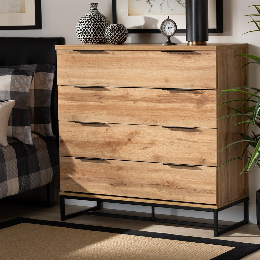 Baxton Studio - Reid Dresser in Oak/Black - CH8000-Oak/Black-4DW-Dresser view 7