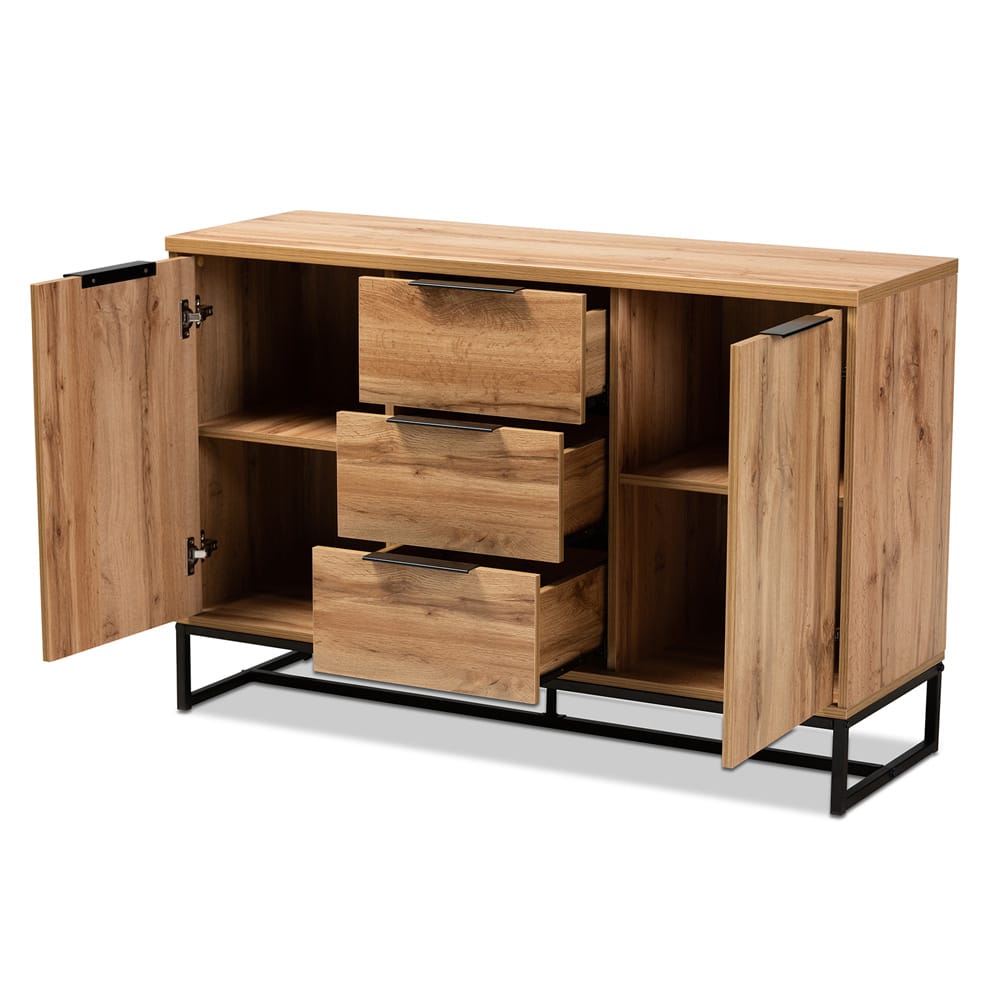 Baxton Studio - Reid Sideboard in Oak/Black - MPC8007-Oak/Black-Sideboard view 2