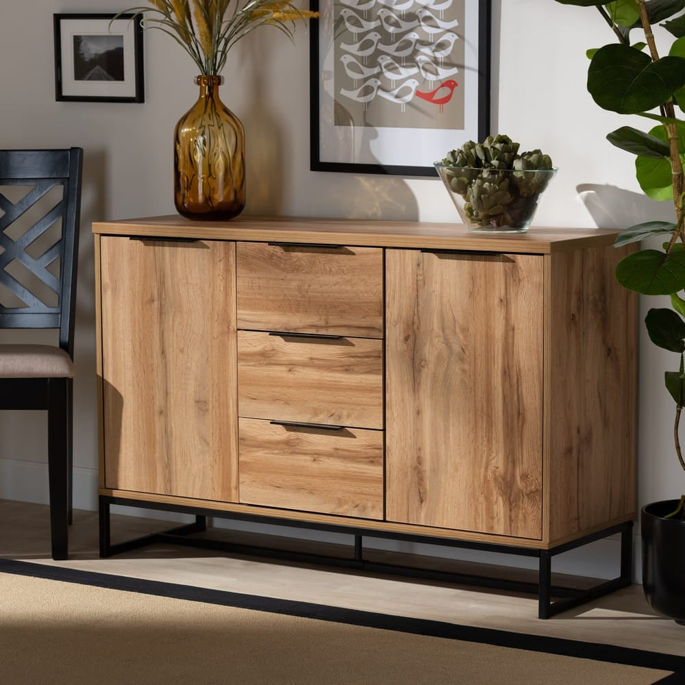 Baxton Studio - Reid Sideboard in Oak/Black - MPC8007-Oak/Black-Sideboard view 7