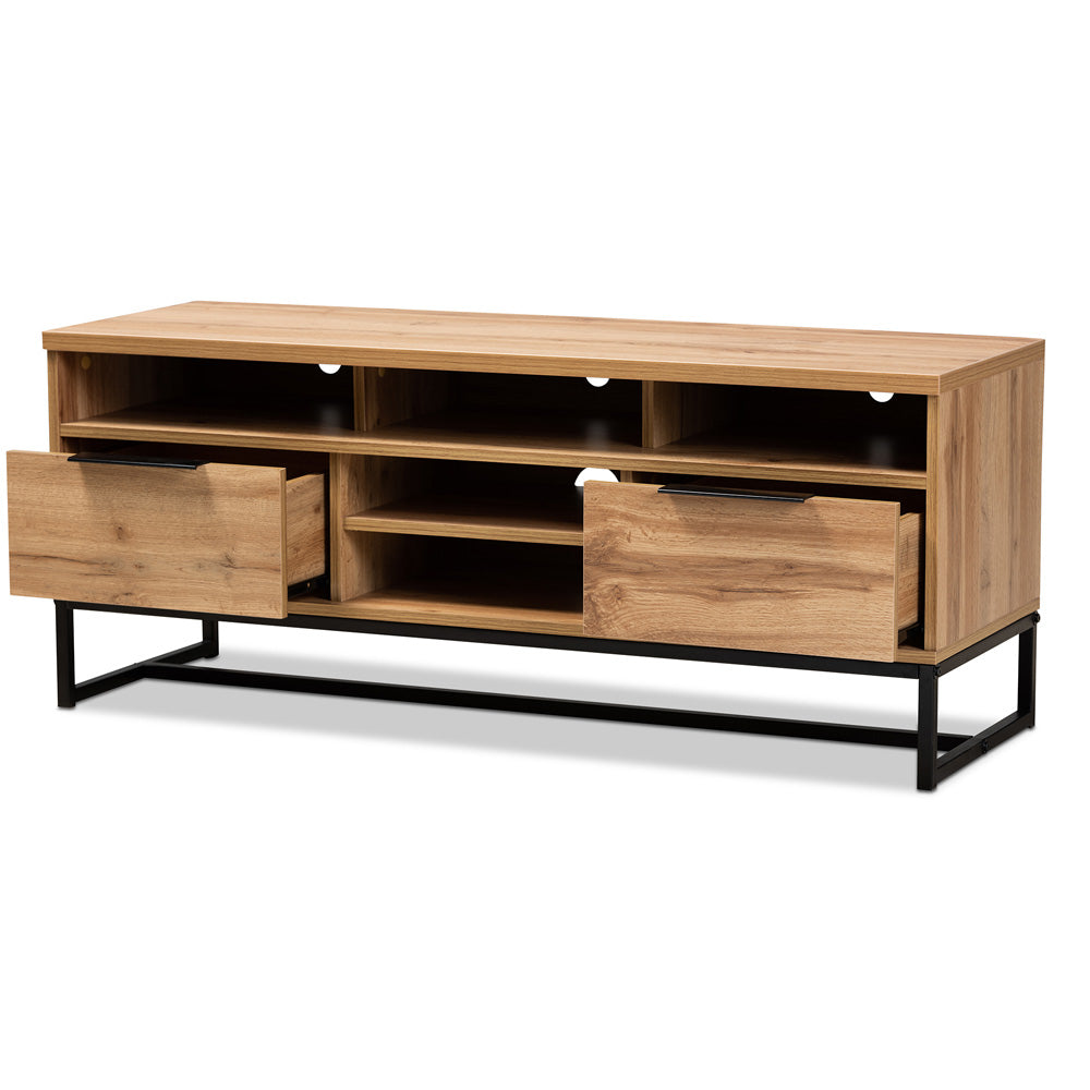 Baxton Studio - Reid TV Stand in Oak/Black - TV8007-Oak/Black-TV view 2