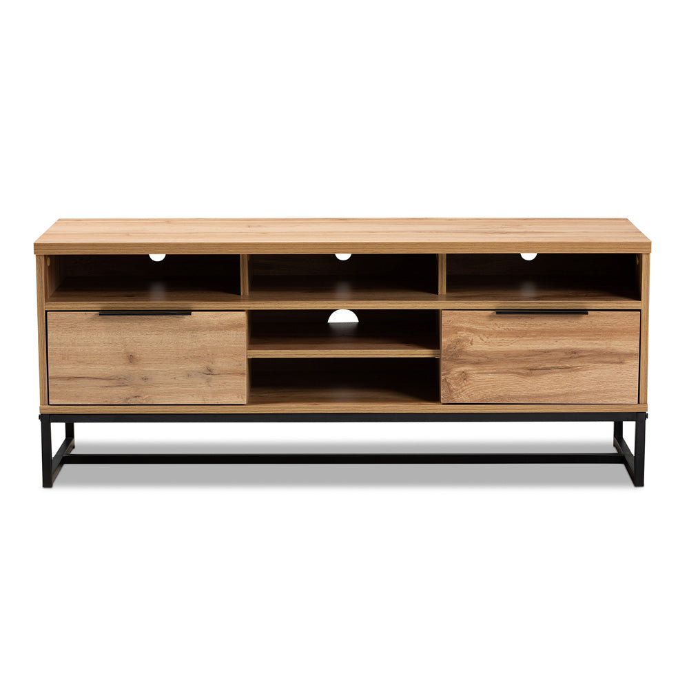 Baxton Studio - Reid TV Stand in Oak/Black - TV8007-Oak/Black-TV view 3