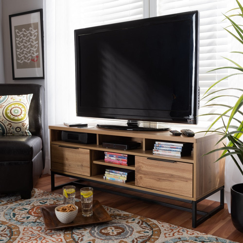Baxton Studio - Reid TV Stand in Oak/Black - TV8007-Oak/Black-TV view 7