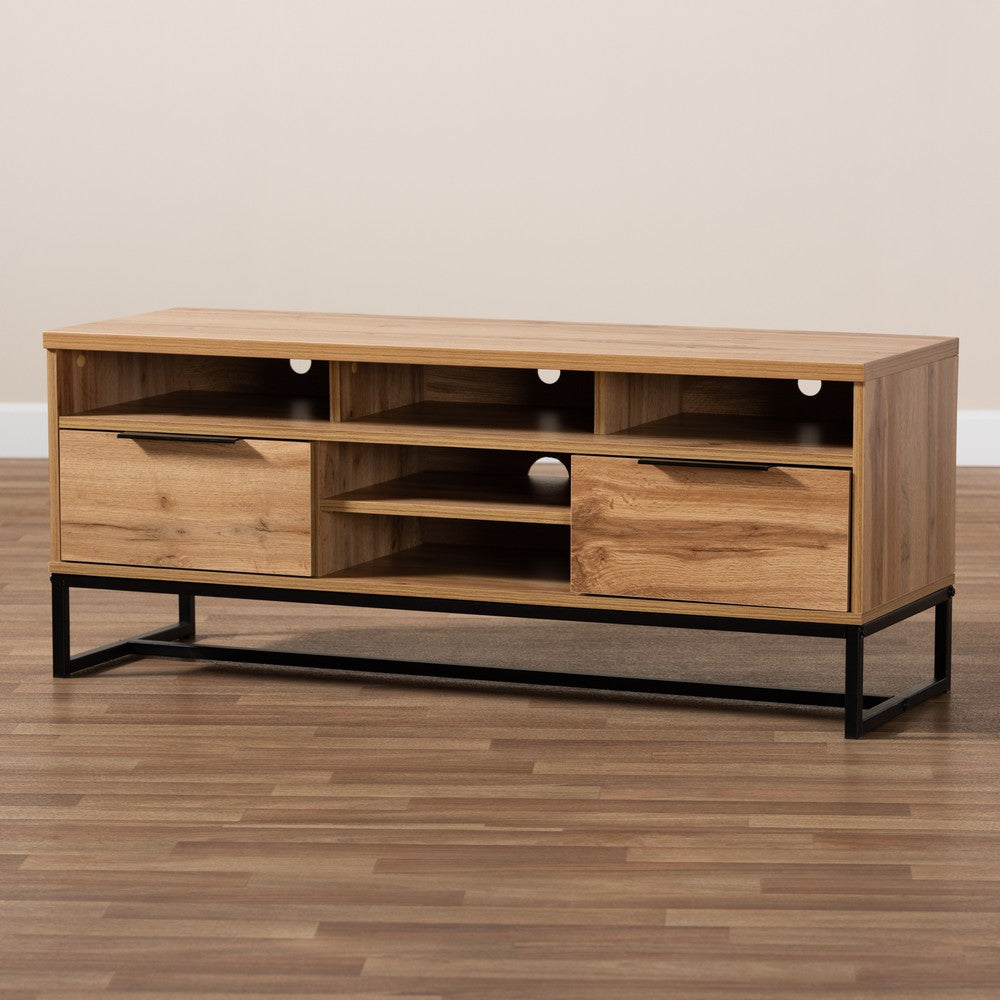 Baxton Studio - Reid TV Stand in Oak/Black - TV8007-Oak/Black-TV view 8