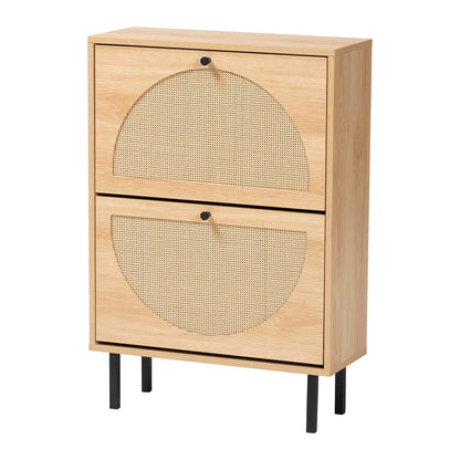 Baxton Studio - Remus Shoe Cabinet in Light Oak/Black - LC231201-Tan-Shoe Cabinet view 1