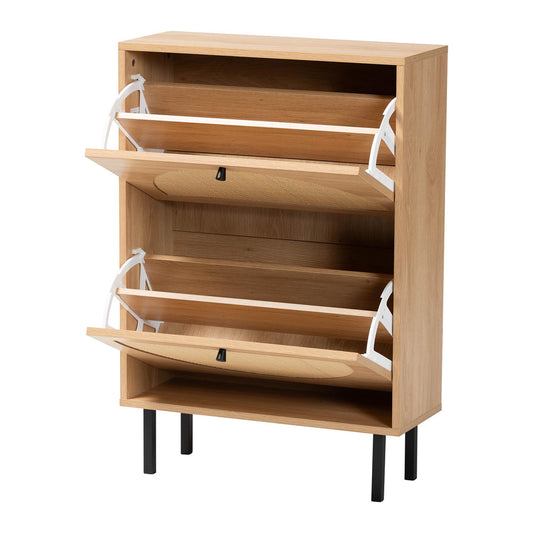 Baxton Studio - Remus Shoe Cabinet in Light Oak/Black - LC231201-Tan-Shoe Cabinet view 2