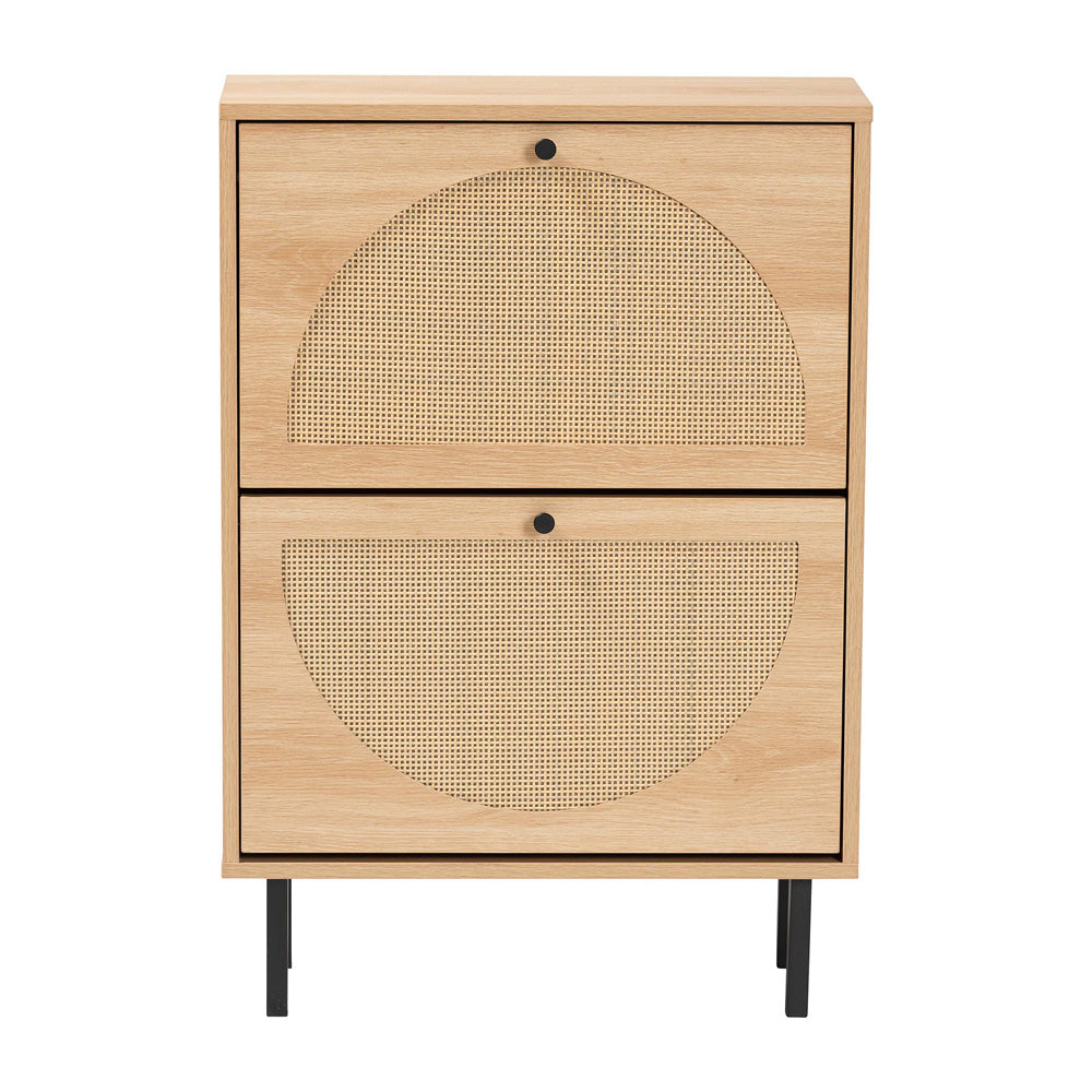 Baxton Studio - Remus Shoe Cabinet in Light Oak/Black - LC231201-Tan-Shoe Cabinet view 3