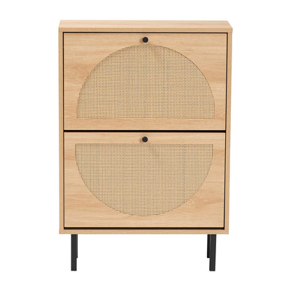 Baxton Studio - Remus Shoe Cabinet in Light Oak/Black - LC231201-Tan-Shoe Cabinet view 3