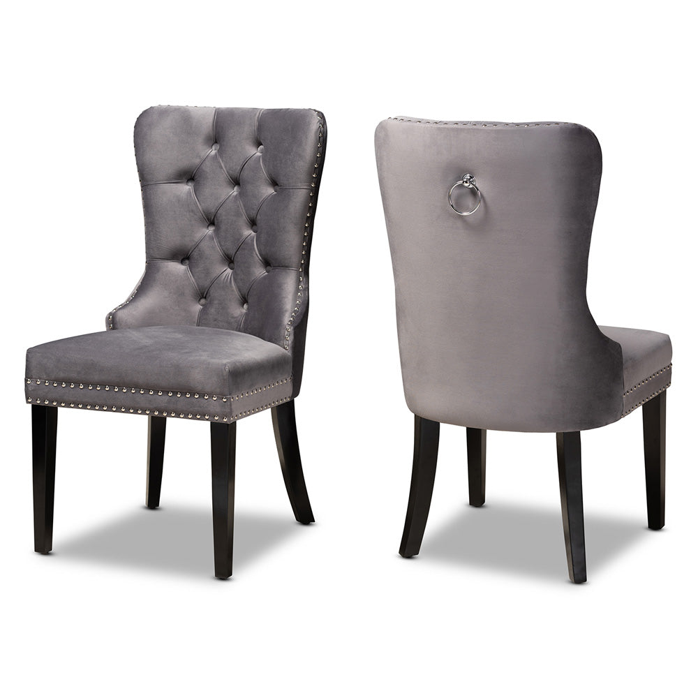 Baxton Studio - Remy Set of 2 Dining Chairs in Grey/Espresso - WS-F458-Grey Velvet/Espresso-DC view 1