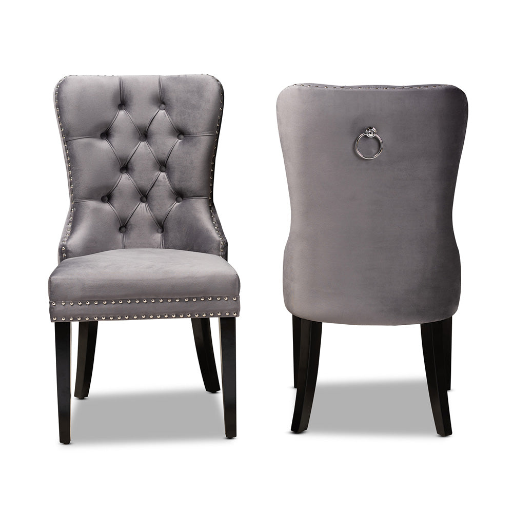 Baxton Studio - Remy Set of 2 Dining Chairs in Grey/Espresso - WS-F458-Grey Velvet/Espresso-DC view 2