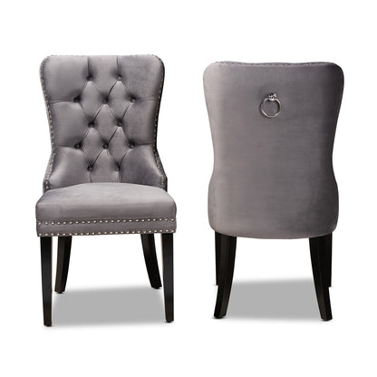 Baxton Studio - Remy Set of 2 Dining Chairs in Grey/Espresso - WS-F458-Grey Velvet/Espresso-DC view 2