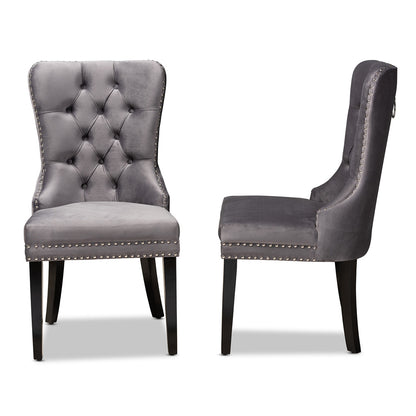 Baxton Studio - Remy Set of 2 Dining Chairs in Grey/Espresso - WS-F458-Grey Velvet/Espresso-DC view 3