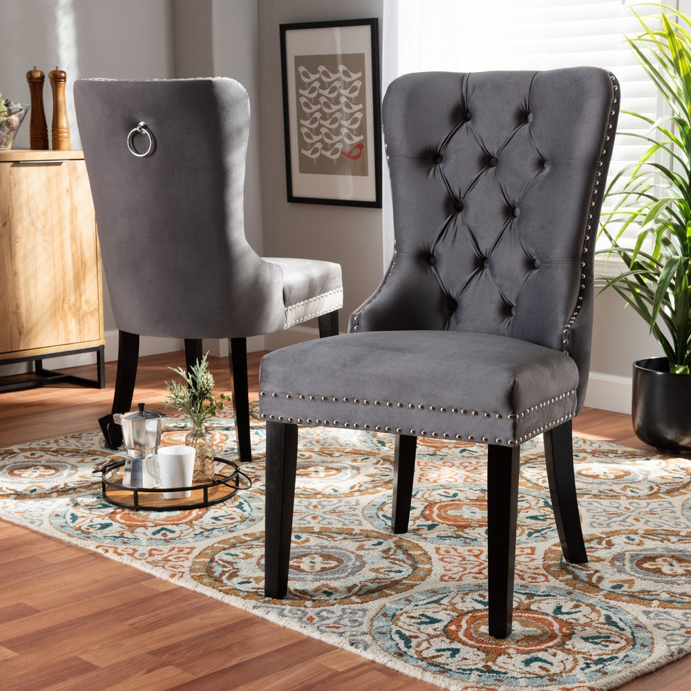 Baxton Studio - Remy Set of 2 Dining Chairs in Grey/Espresso - WS-F458-Grey Velvet/Espresso-DC view 7