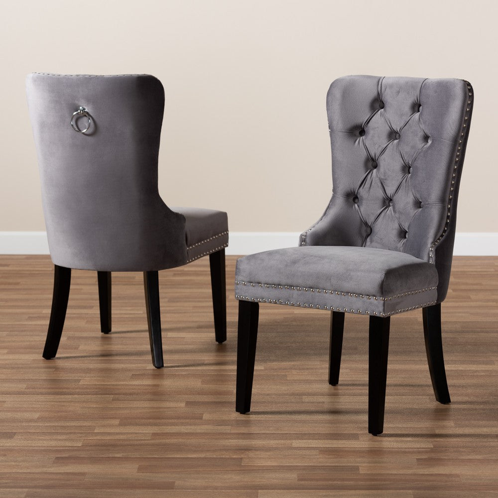 Baxton Studio - Remy Set of 2 Dining Chairs in Grey/Espresso - WS-F458-Grey Velvet/Espresso-DC view 8