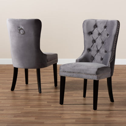 Baxton Studio - Remy Set of 2 Dining Chairs in Grey/Espresso - WS-F458-Grey Velvet/Espresso-DC view 8