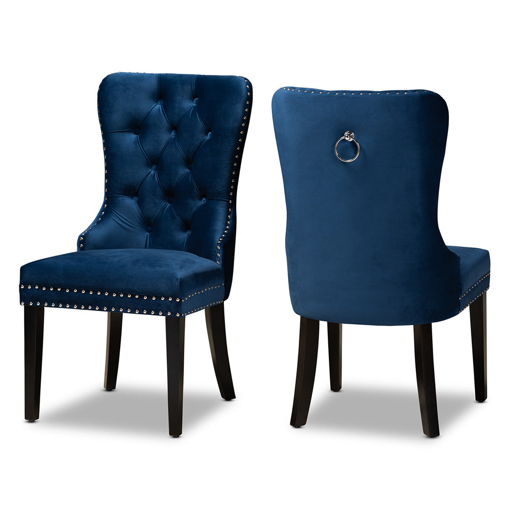 Baxton Studio - Remy Set of 2 Dining Chairs in Navy Blue/Espresso - WS-F458-Navy Blue Velvet/Espresso-DC view 1