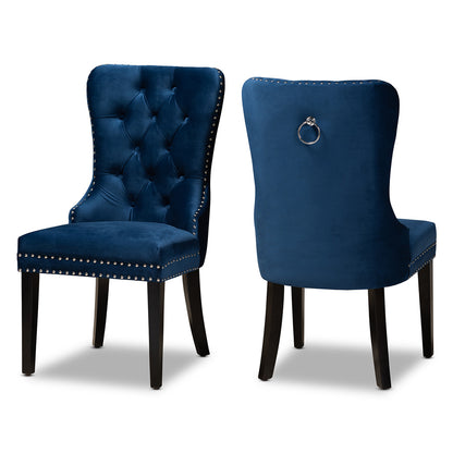Baxton Studio - Remy Set of 2 Dining Chairs in Navy Blue/Espresso - WS-F458-Navy Blue Velvet/Espresso-DC view 1
