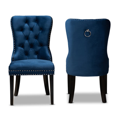 Baxton Studio - Remy Set of 2 Dining Chairs in Navy Blue/Espresso - WS-F458-Navy Blue Velvet/Espresso-DC view 2