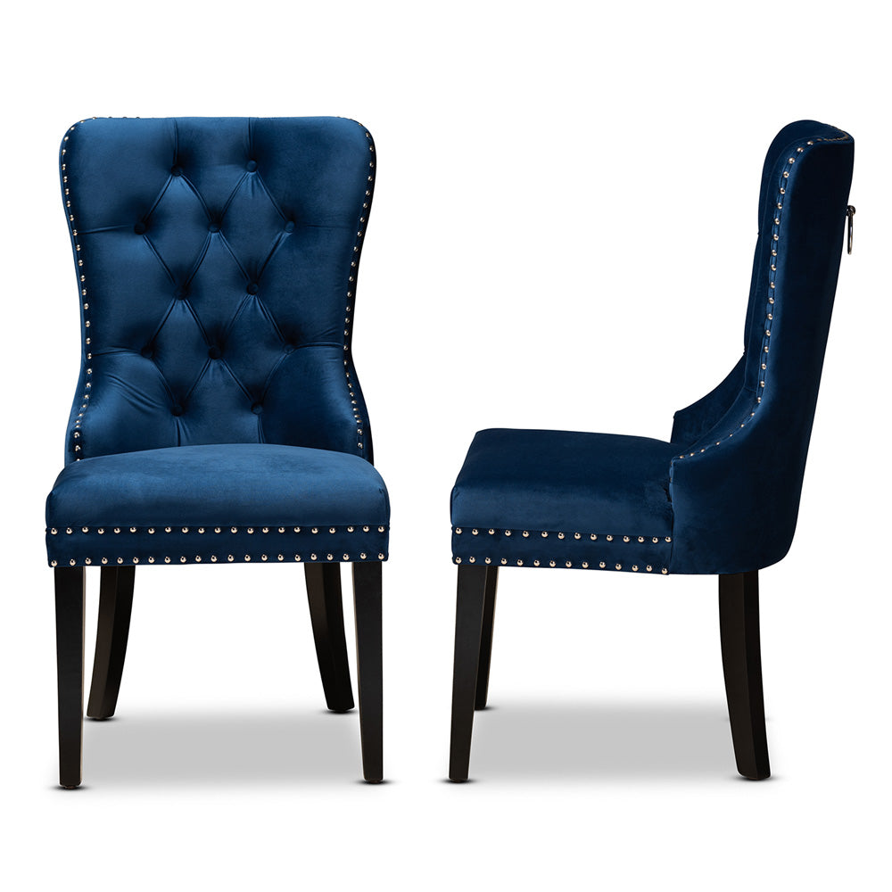 Baxton Studio - Remy Set of 2 Dining Chairs in Navy Blue/Espresso - WS-F458-Navy Blue Velvet/Espresso-DC view 3