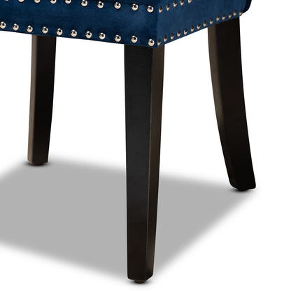 Baxton Studio - Remy Set of 2 Dining Chairs in Navy Blue/Espresso - WS-F458-Navy Blue Velvet/Espresso-DC view 6