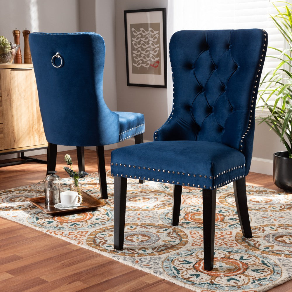 Baxton Studio - Remy Set of 2 Dining Chairs in Navy Blue/Espresso - WS-F458-Navy Blue Velvet/Espresso-DC view 7