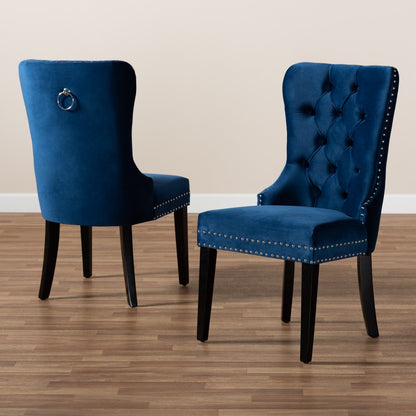 Baxton Studio - Remy Set of 2 Dining Chairs in Navy Blue/Espresso - WS-F458-Navy Blue Velvet/Espresso-DC view 8
