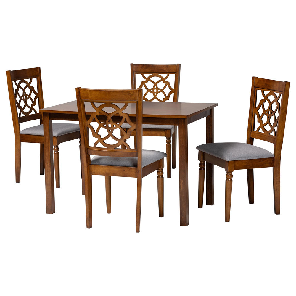 Baxton Studio - Renaud Dining Set in Grey/Walnut Brown - Felicia-Grey/Walnut-5PC Dining Set view 1