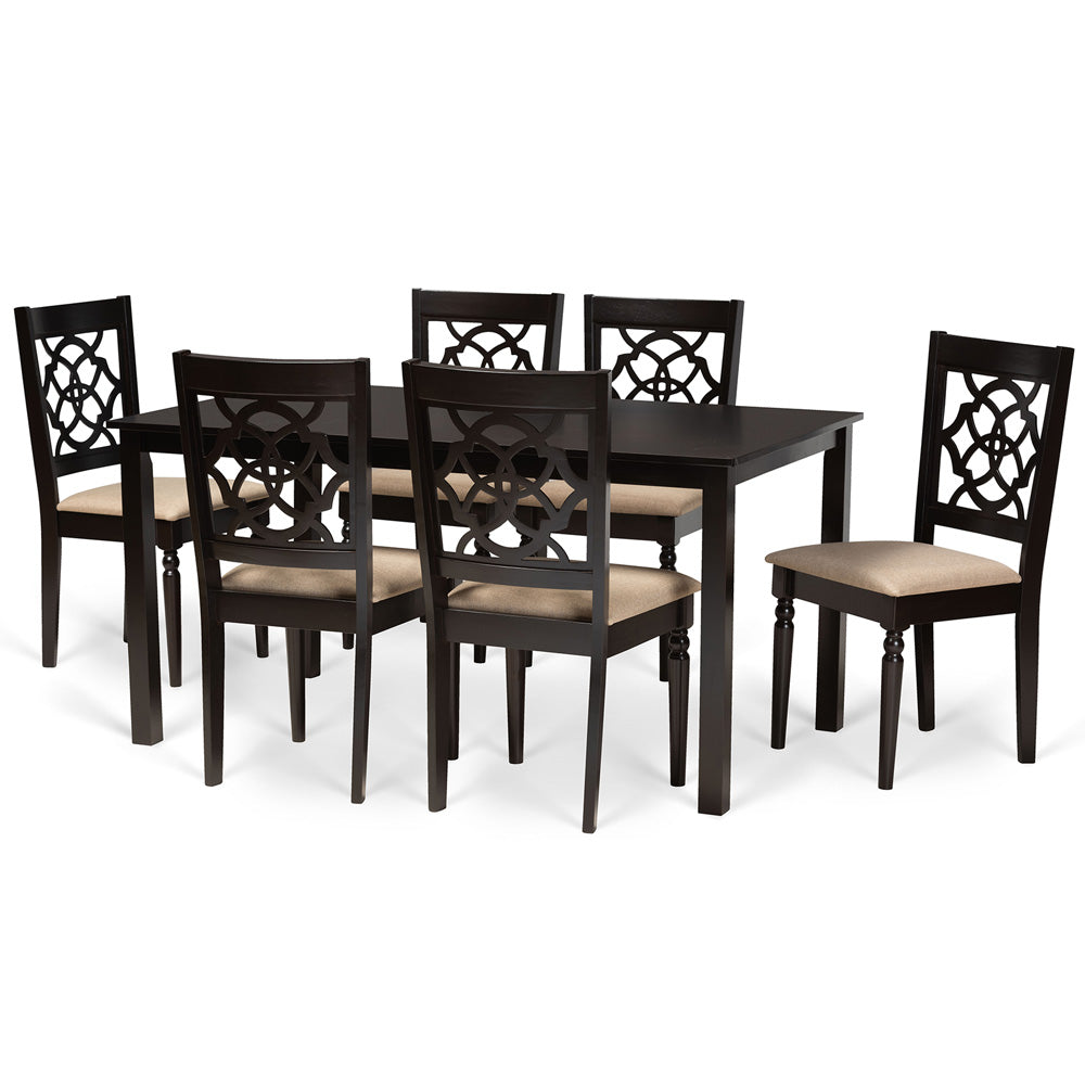 Baxton Studio - Renaud Dining Set in Sand/dark brown - RH332C-Sand/Dark Brown-7PC Dining Set view 1