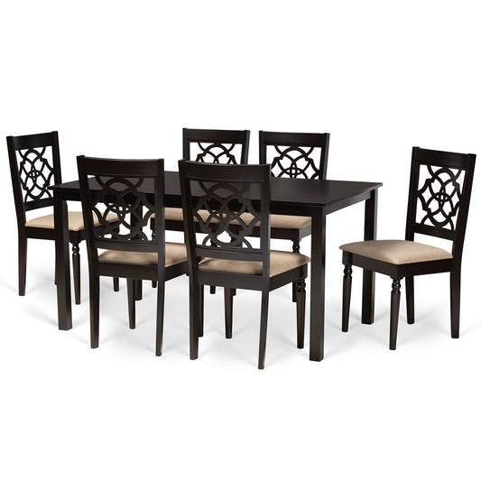 Baxton Studio - Renaud Dining Set in Sand/dark brown - RH332C-Sand/Dark Brown-7PC Dining Set view 1