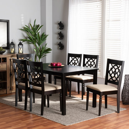 Baxton Studio - Renaud Dining Set in Sand/dark brown - RH332C-Sand/Dark Brown-7PC Dining Set view 7