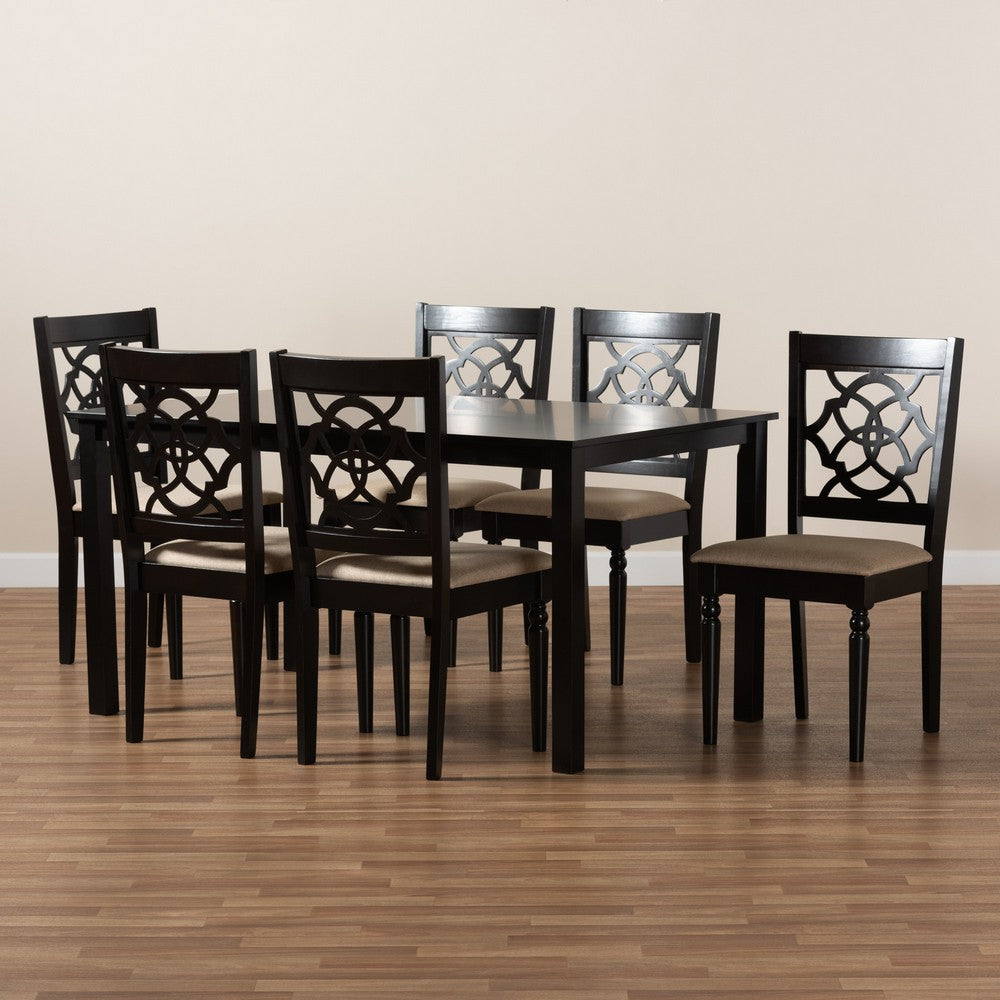 Baxton Studio - Renaud Dining Set in Sand/dark brown - RH332C-Sand/Dark Brown-7PC Dining Set view 8