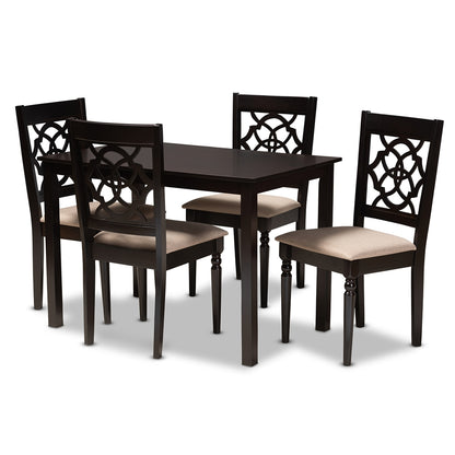 Baxton Studio - Renaud Dining Set in Sand/Espresso - RH332C-Sand/Dark Brown-5PC Dining Set view 1