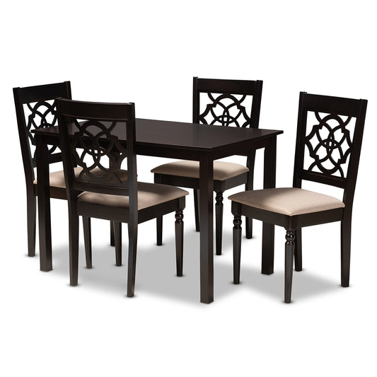 Baxton Studio - Renaud Dining Set in Sand/Espresso - RH332C-Sand/Dark Brown-5PC Dining Set view 1