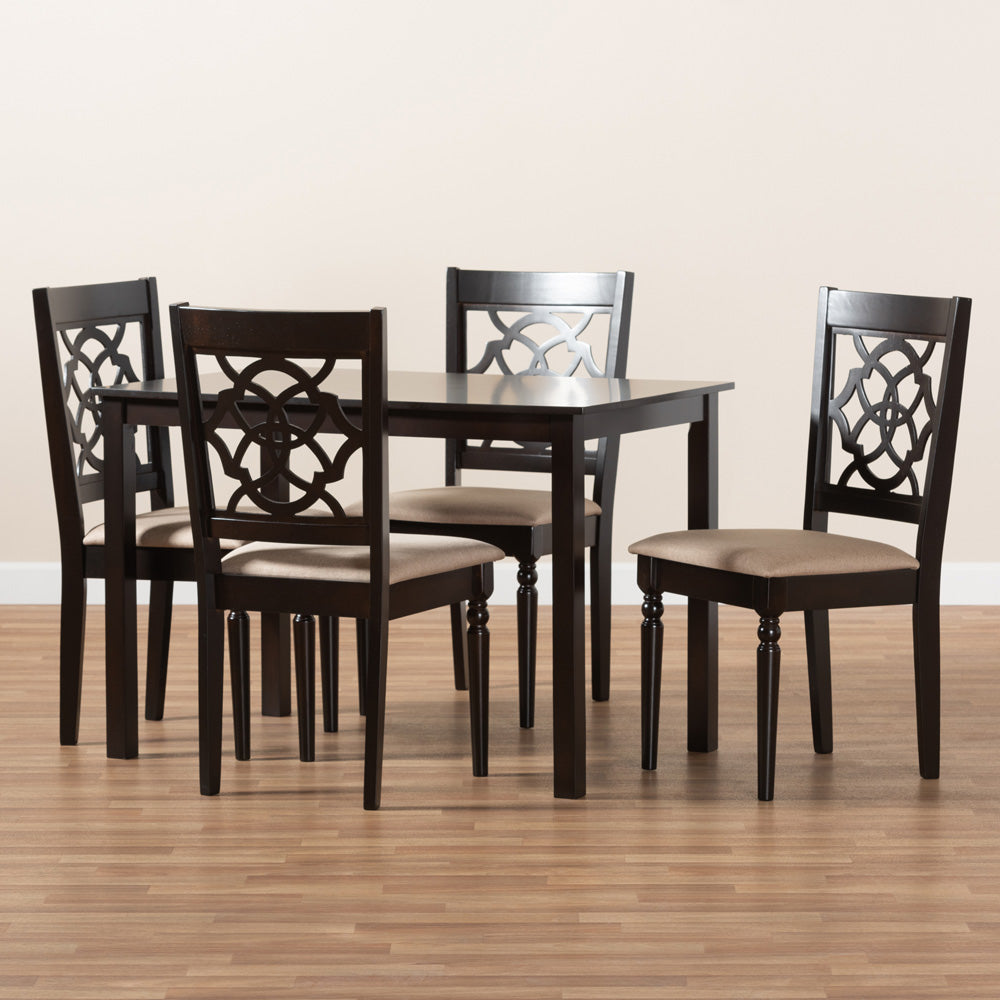 Baxton Studio - Renaud Dining Set in Sand/Espresso - RH332C-Sand/Dark Brown-5PC Dining Set view 5
