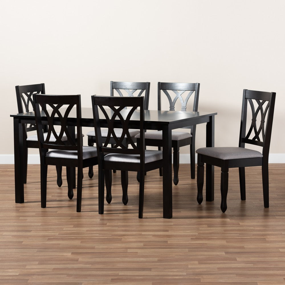Baxton Studio - Reneau Dining Set in Grey/Espresso - RH316C-Grey/Dark Brown-7PC Dining Set view 7