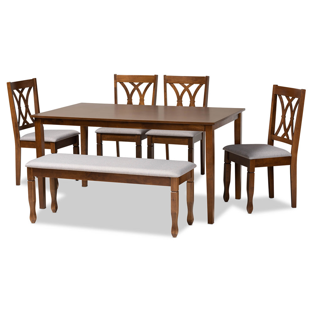 Baxton Studio - Reneau Dining Set in Grey/Walnut - RH316C-Grey/Walnut-6PC Dining Set view 1
