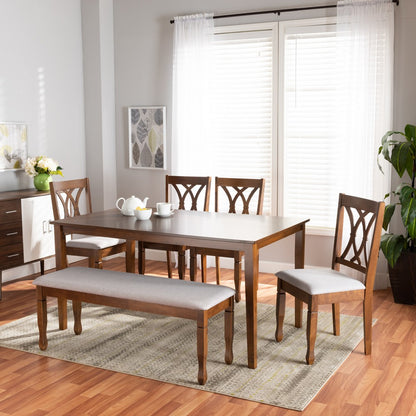 Baxton Studio - Reneau Dining Set in Grey/Walnut - RH316C-Grey/Walnut-6PC Dining Set view 8