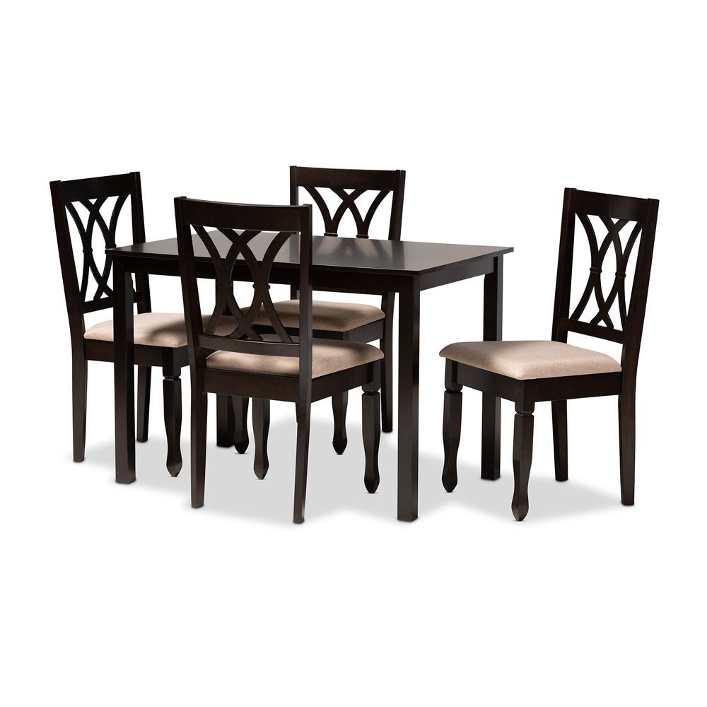 Baxton Studio - Reneau Dining Set in Sand Brown/Espresso - RH316C-Sand/Dark Brown-5PC Dining Set view 1