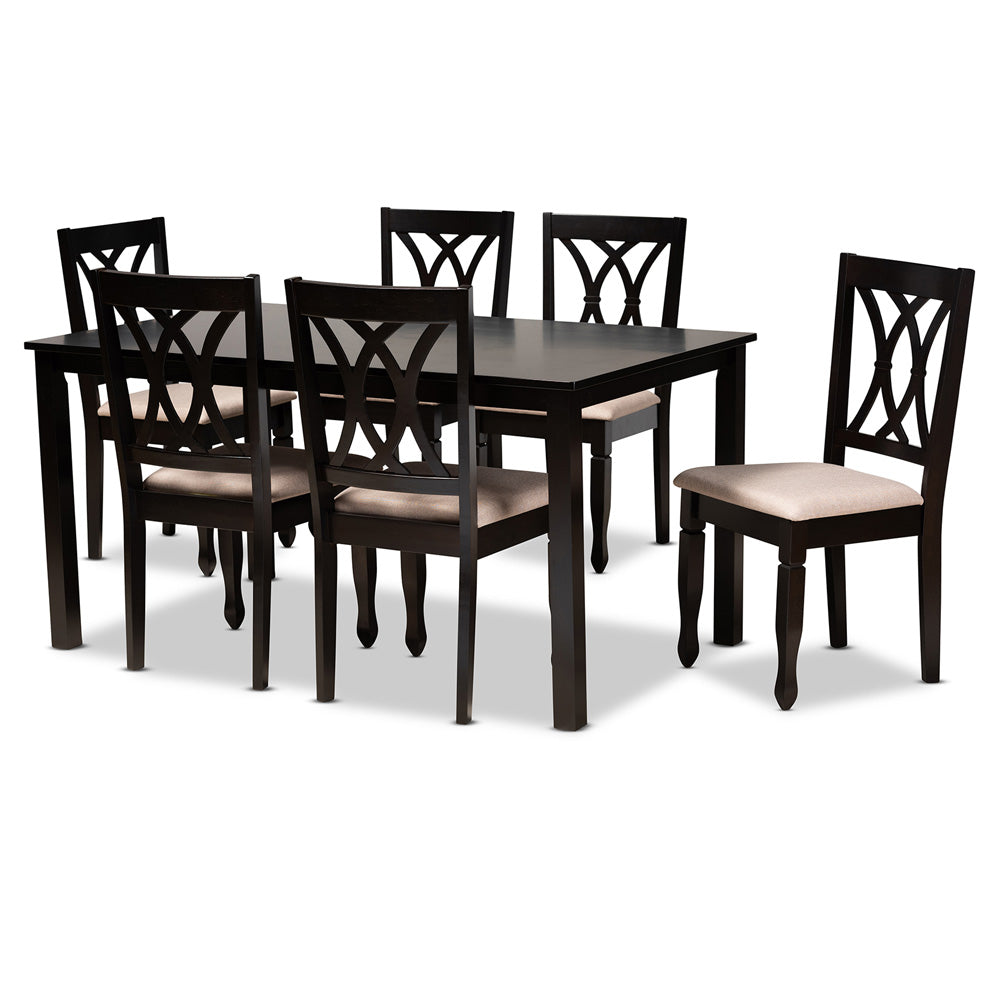 Baxton Studio - Reneau Dining Set in Sand Brown/Espresso - RH316C-Sand/Dark Brown-7PC Dining Set view 1