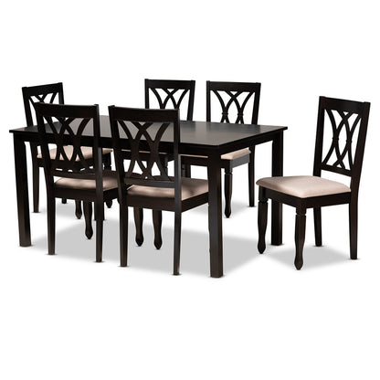 Baxton Studio - Reneau Dining Set in Sand Brown/Espresso - RH316C-Sand/Dark Brown-7PC Dining Set view 1