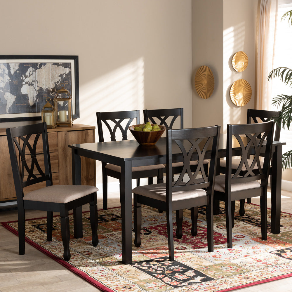 Baxton Studio - Reneau Dining Set in Sand Brown/Espresso - RH316C-Sand/Dark Brown-7PC Dining Set view 6