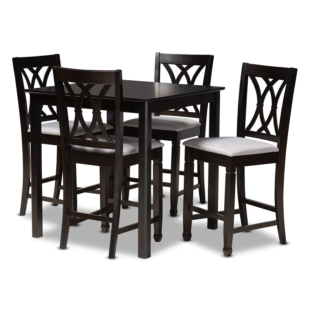 Baxton Studio - Reneau Pub Set in Gray/Espresso - RH316P-Grey/Dark Brown-5PC Pub Set view 1